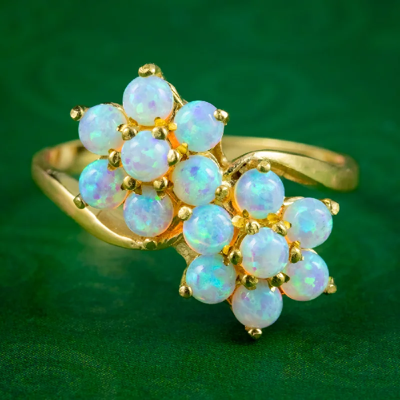 Classic Diamond Engagement Ring Set-Victorian Style Opal Flower Cluster Twist Ring Silver 18Ct Gold Gilt