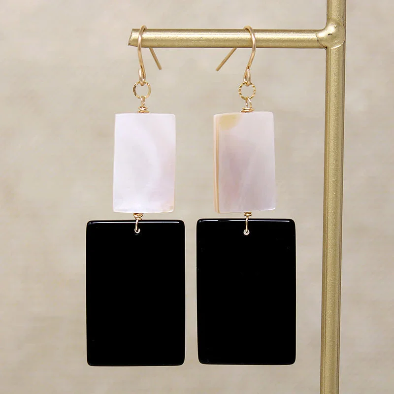 Sparkly Earrings for Bridesmaids-Pop Art Onyx & Mother of Pearl Earrings by Brin