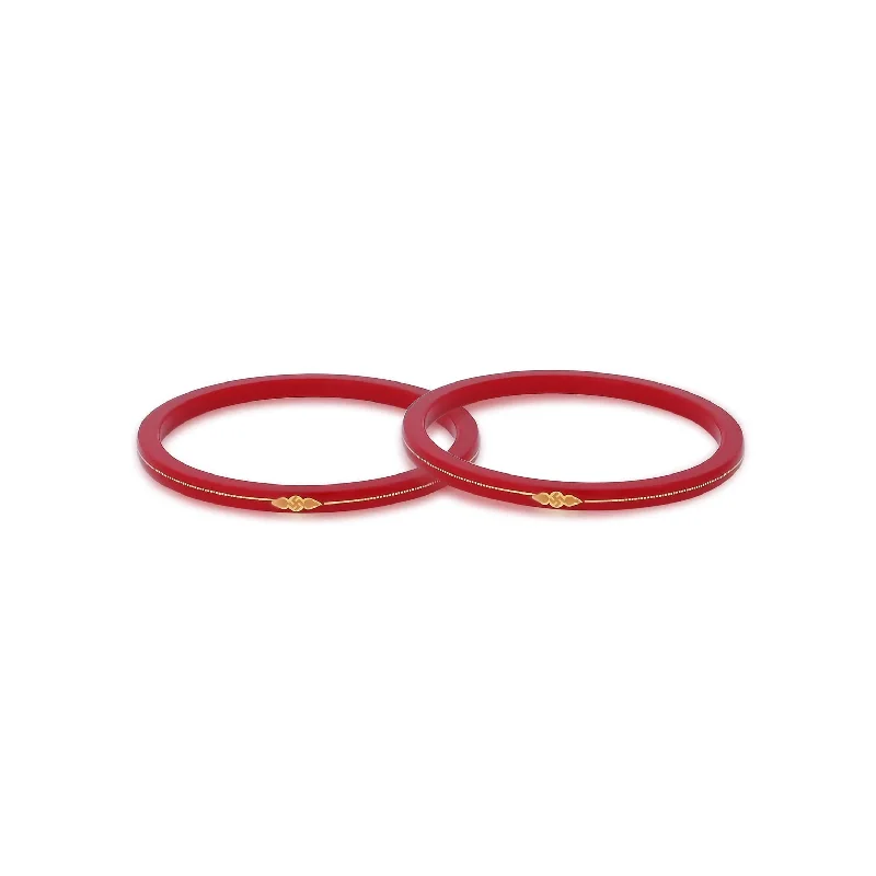 Stackable Bangles for Fashion-Gold Red Small Swastika Design Bangle