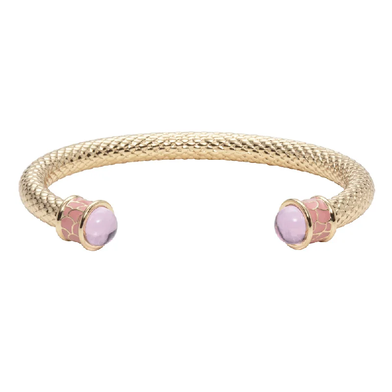 Silver Bangle Set for Bridesmaids-Salamander Torque Rose Quartz & Gold Bangle