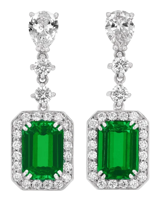 Colorful Tassel Earrings-Emerald-Cut Emerald Earrings, 3.75 Carats