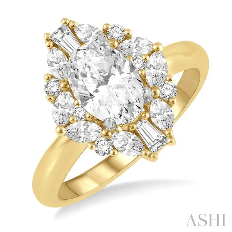 Designer Ring for Women-5/8 ctw Marquise Shape Oval, Baguette and Round Cut Diamond Semi-Mount Engagement Ring in 14K Yellow and White Gold