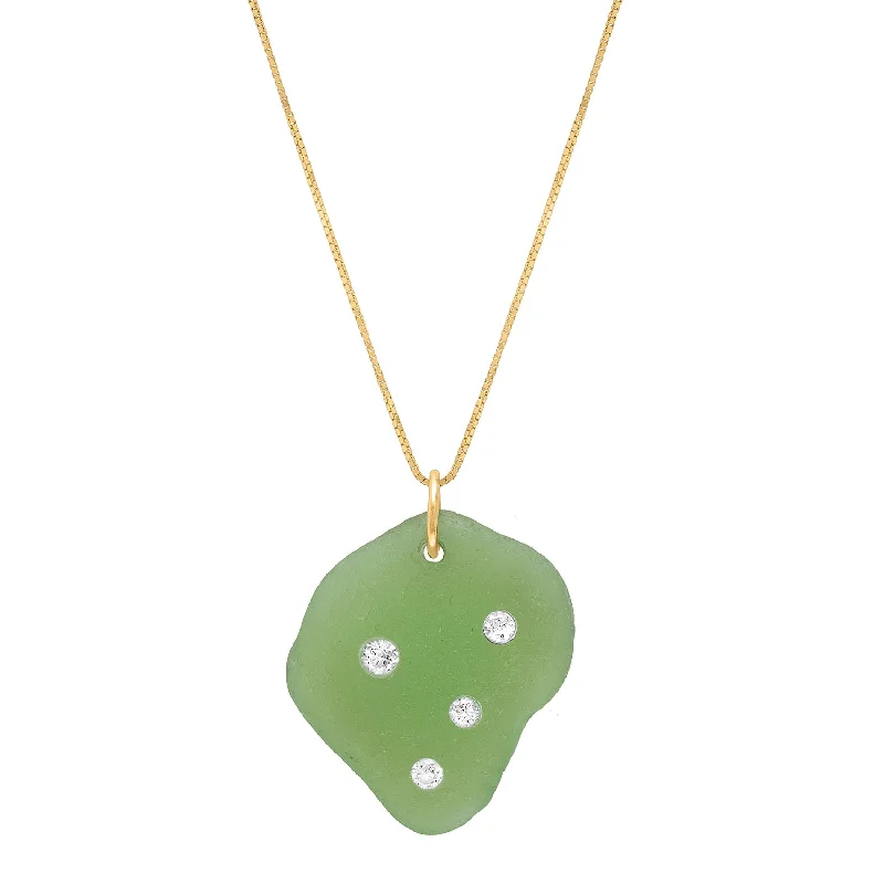 Cute Necklace for Teen Girls-Large Emerald 4 diamond sea glass