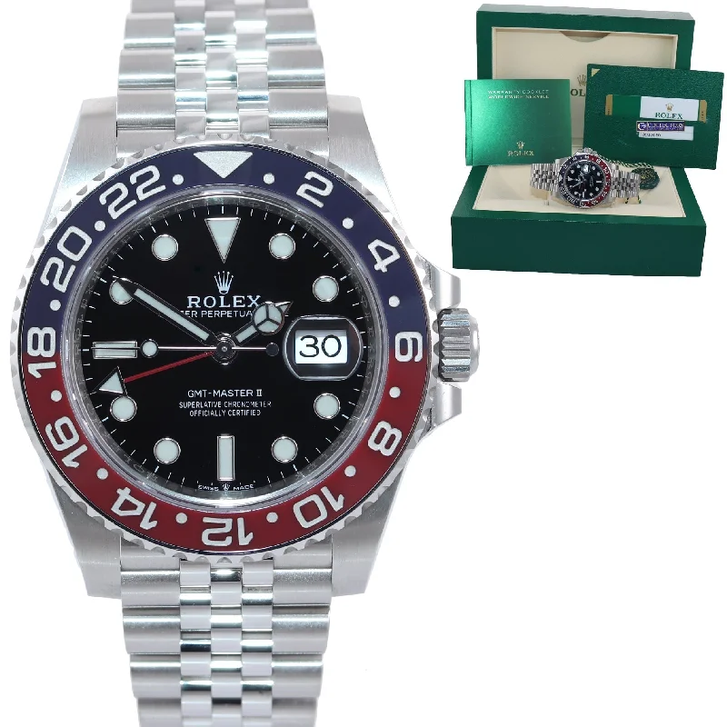 Women's Watches with Adjustable Leather Strap-MINT PAPERS Rolex GMT Master PEPSI Red Blue Jubilee Ceramic 126710 BLRO Watch