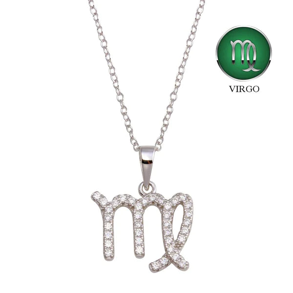 Diamond Necklace for Wedding-Silver 925 Rhodium Plated Virgo CZ Zodiac Sign Necklace