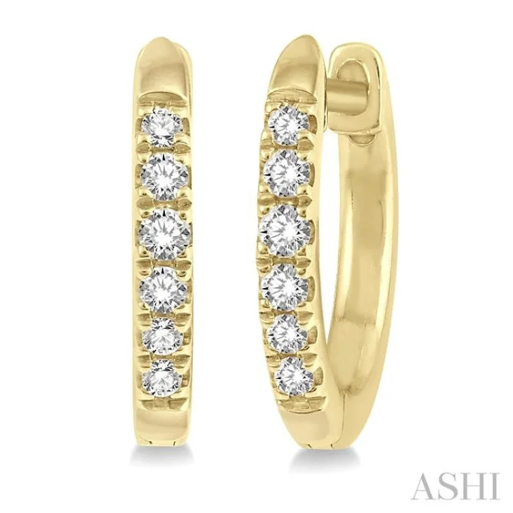 Dangle Earrings for Women-1/8 Ctw Round Cut Diamond Huggie Earrings in 10K Yellow Gold