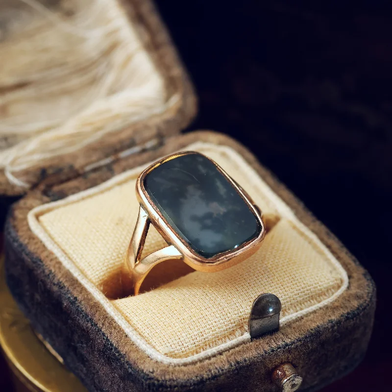 Rose Gold Engagement Ring-Distinguished Antique Georgian Moss Agate Specimen Ring