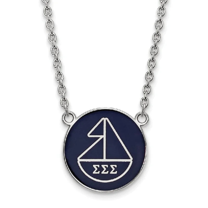 Diamond Necklace for Wedding-Sterling Silver Sigma Sigma Sigma Large Enamel Sailboat Disc Necklace