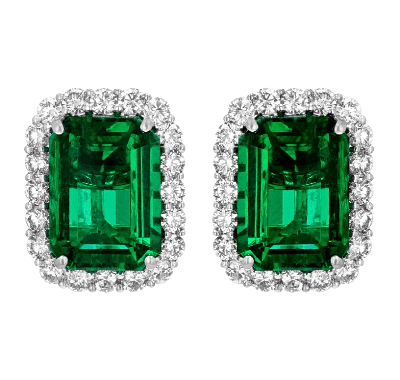 Elegant Stud Earrings for Casual Wear-Zambian Emerald Earrings, 8.11 Carats