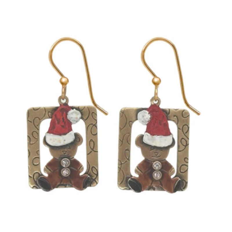 Luxury Gold Earrings for Women-Silver Forest Earrings Teddy Bear in Santa Hat