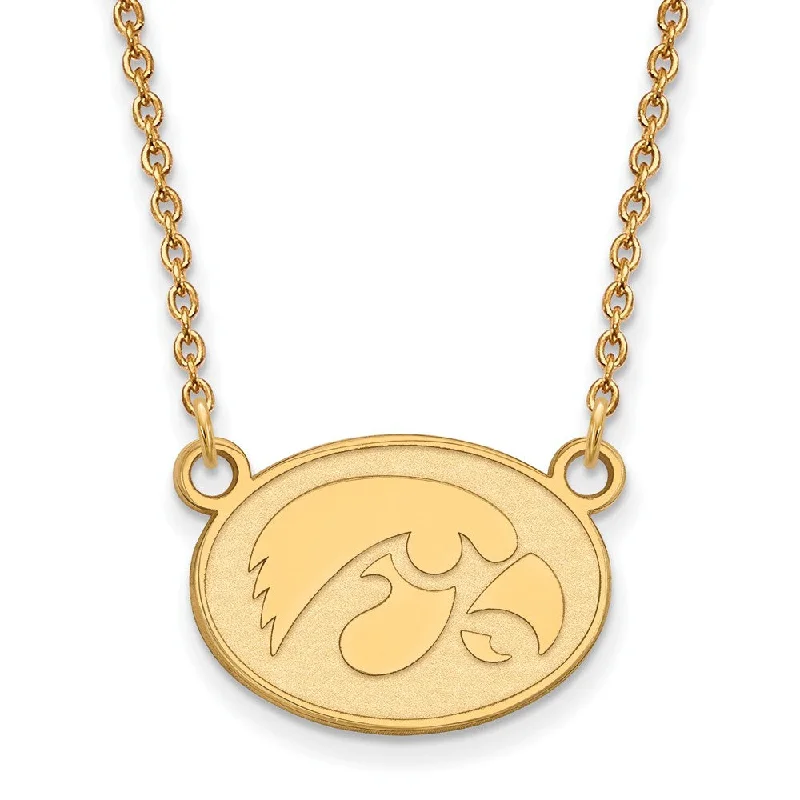 Beautiful Silver Necklace for Bridesmaids-10k Yellow Gold U of Iowa Small Hawkeye Disc Pendant Necklace