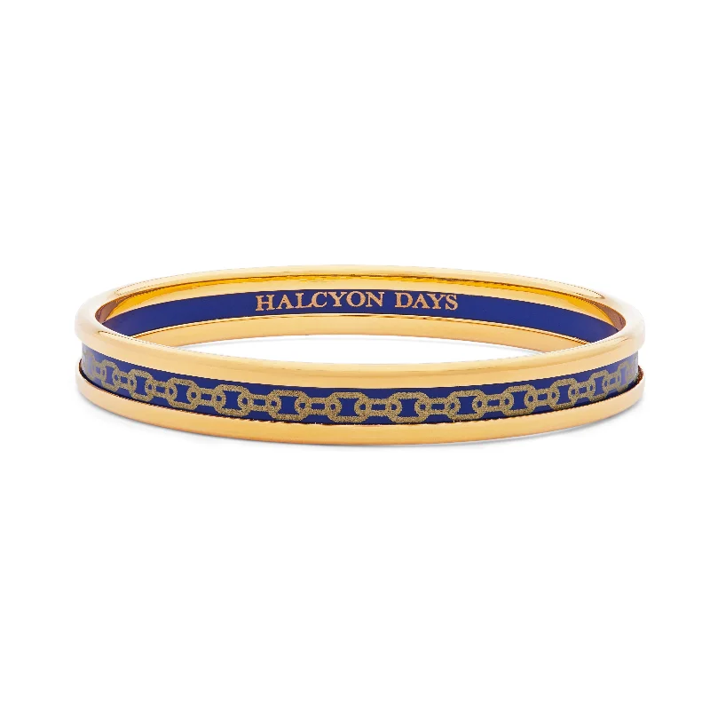 Personalized Bangle for Your Loved One-Skinny Chain Deep Cobalt & Gold Enamel Bangle