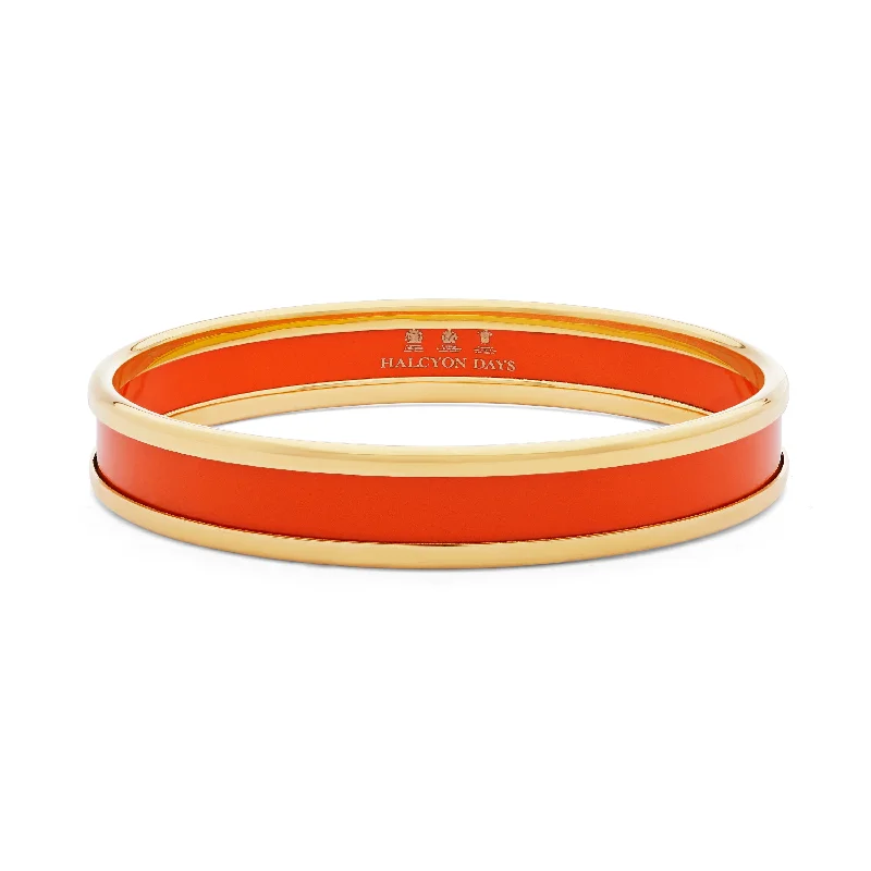 Custom Bangles with Personalized Charms-Skinny Orange & Gold Enamel Bangle