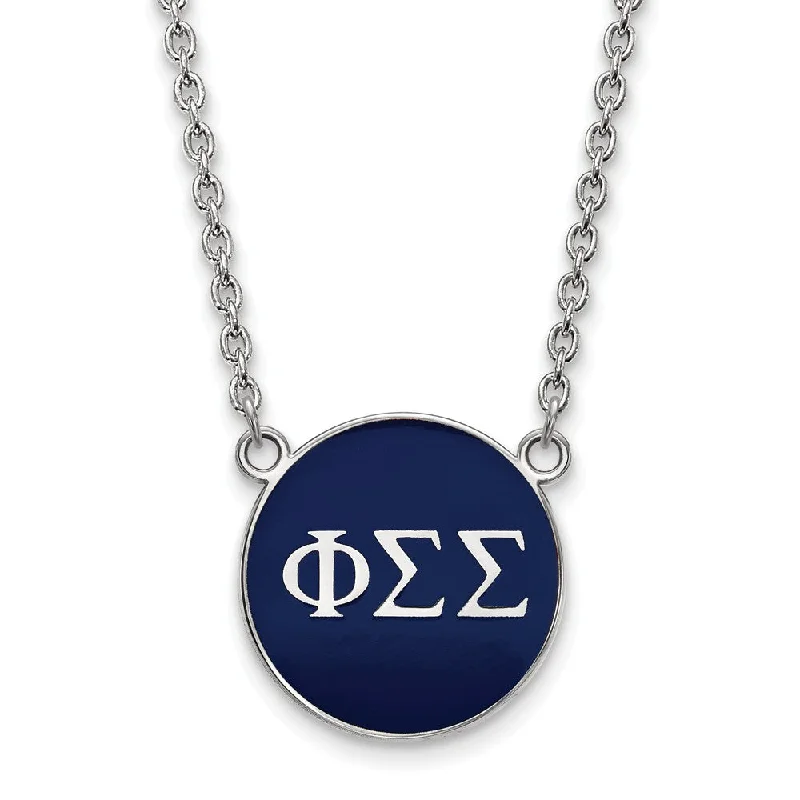 Multi-layer Necklace for Fashion-Sterling Silver Phi Sigma Sigma Large Navy Enamel Disc Necklace