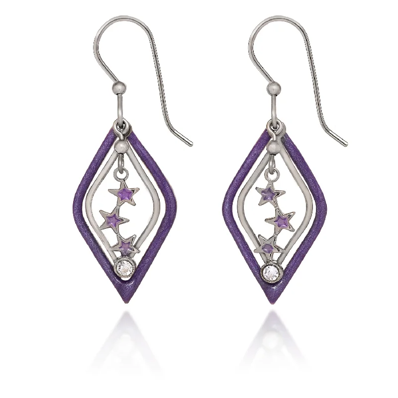 Large Drop Earrings for Fashion-Silver Forest Purple and Silver Dangle Earrings