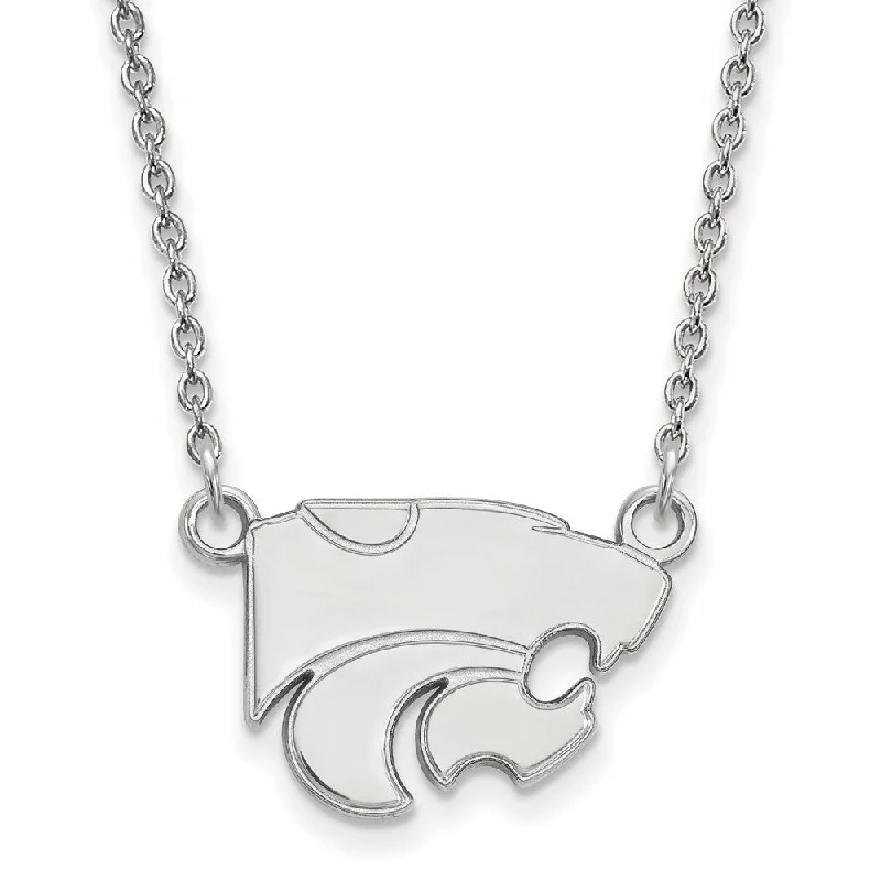 Simple Pearl Necklace for Casual Looks-10k White Gold Kansas State Small Wildcat Pendant Necklace