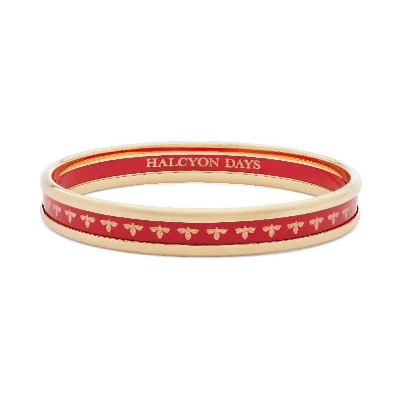 Dazzling Silver Bangles for Bridal Look-Skinny Bee Red & Gold Enamel Bangle