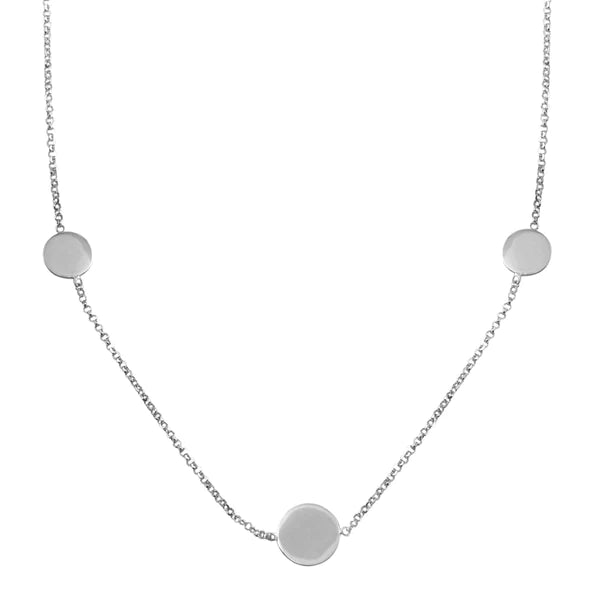 Modern Necklace for Evening Outfits-Sterling Silver 925 Rhodium Plated Disc Chain Bead Necklace