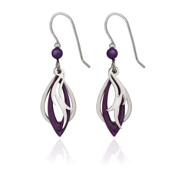 Multi-color Earrings for Fashionistas-Silver Forest Purple and Silver Metal Teardrop Earrings