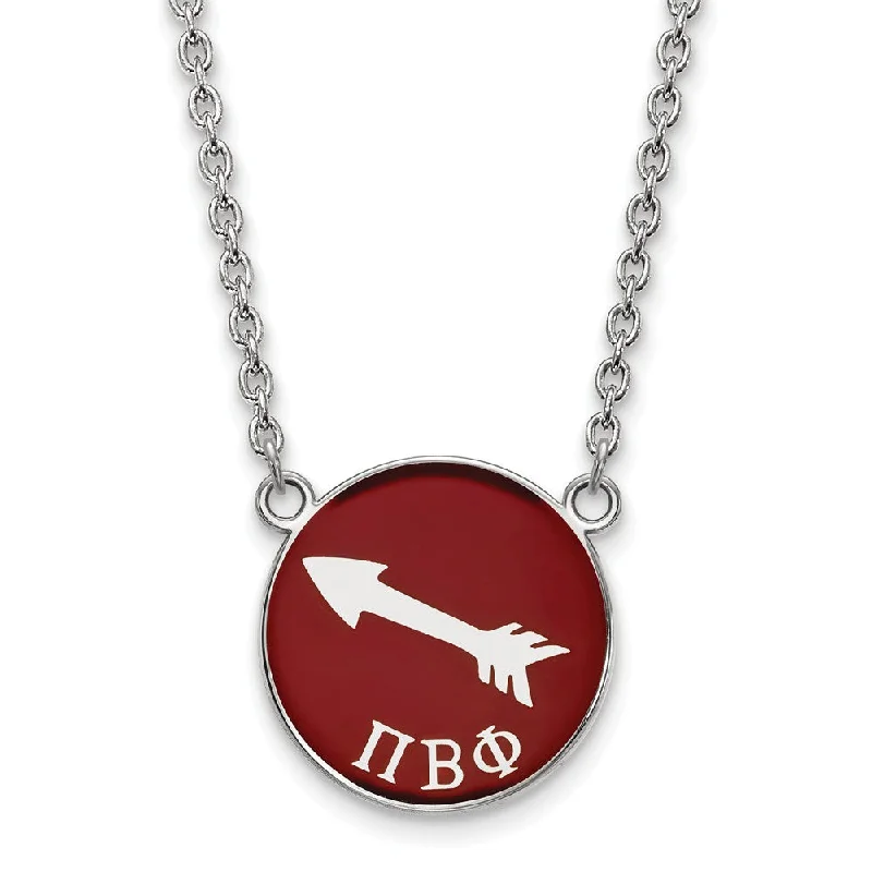 Long Silver Necklace for Women-Sterling Silver Pi Beta Phi Large Wine Enamel Arrow Disc Necklace