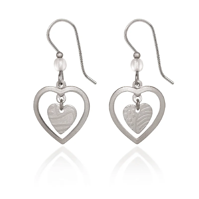 Bridal Gold Earrings for Weddings-Silver Forest Silver Heart in Open Heart Pierced Earrings