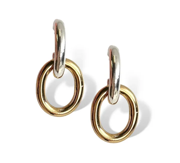 Chunky Statement Earrings for Bold Style-Dina Mackney - Earrings Mixed Metal Double Hoop Earring