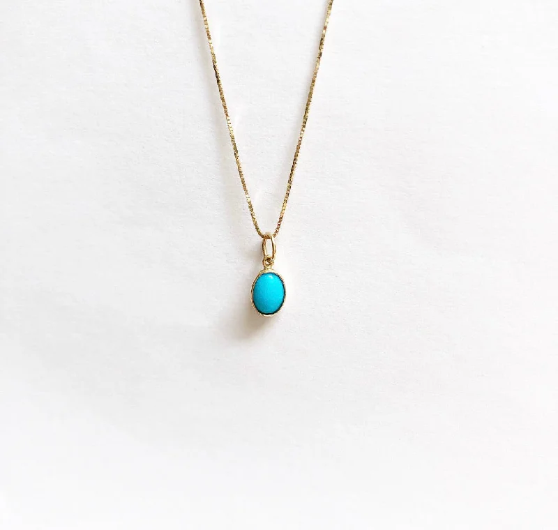 Simple Silver Pendant Necklace-Oval turquoise charm