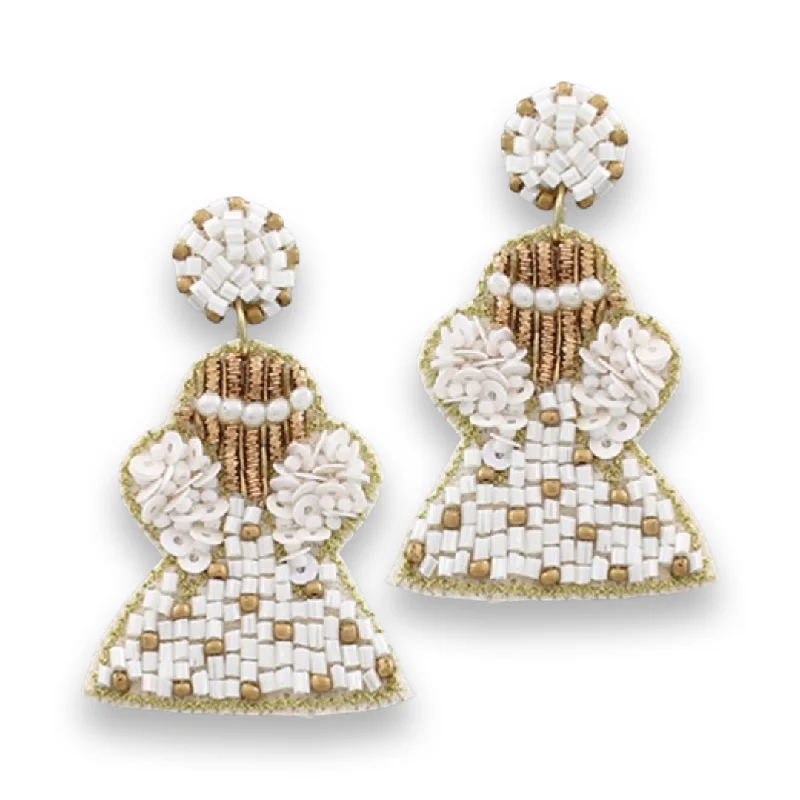 Statement Earrings for Special Occasions-Earrings - White Beaded Angel Earrings