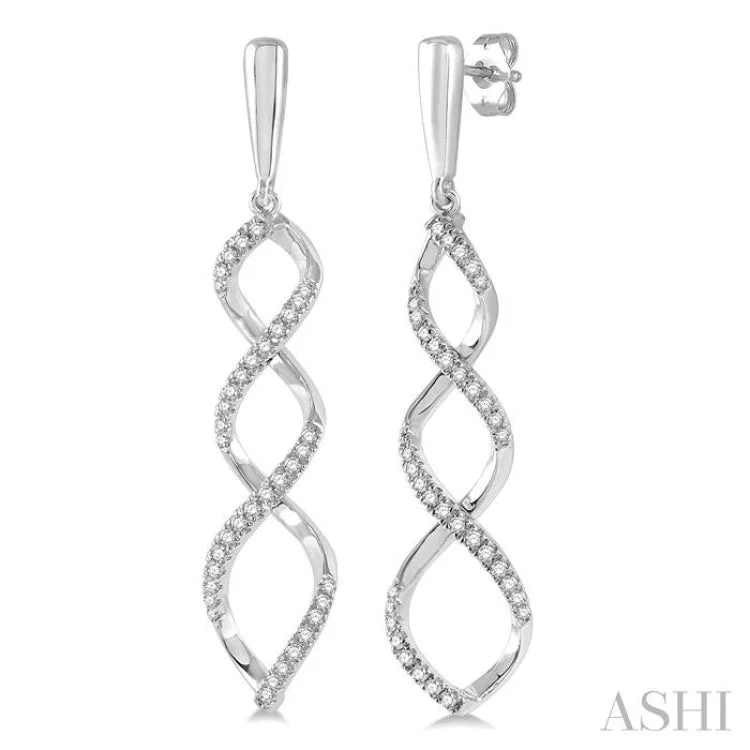 Customizable Earrings for Weddings-1/3 Ctw Open Swirl Round Cut Diamond Long Earrings in 14K White Gold