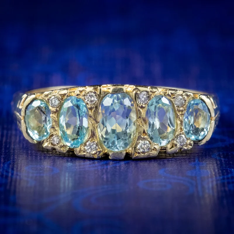 Multi-Stone Ring for Fashion Lovers-Victorian Style Blue Topaz Diamond Ring 9ct Gold 2ct Of Topaz