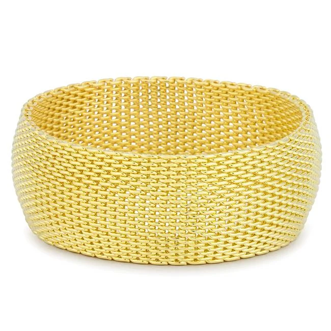 Large Statement Bangles for Women-Monaco Gold Mesh Wide Bangle Bracelet | Gold