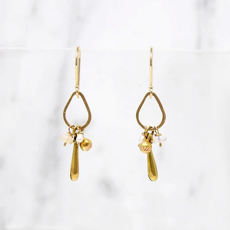 High Fashion Earrings for Women-Lively Pearl, Opal & Gold Dangle Earrings by brunet