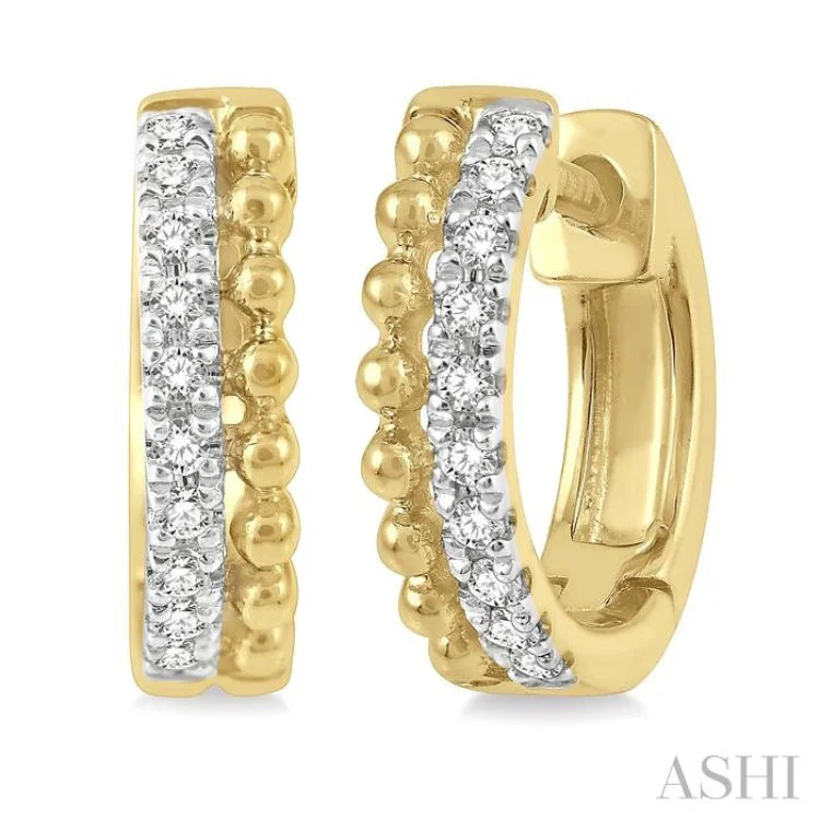 Large Hoop Earrings for Women-1/10 Ctw Circular Bead & Round Cut Diamond Huggie Earrings in 10K Yellow Gold