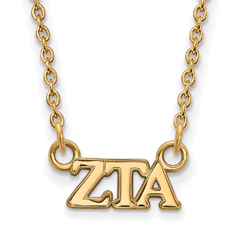 Sparkling Gold Necklace for Night Out-14K Plated Silver Zeta Tau Alpha XS (Tiny) Greek Letters Necklace