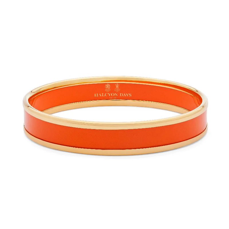 Luxury Diamond Bangles for Wedding Day-Orange & Gold Enamel Bangle