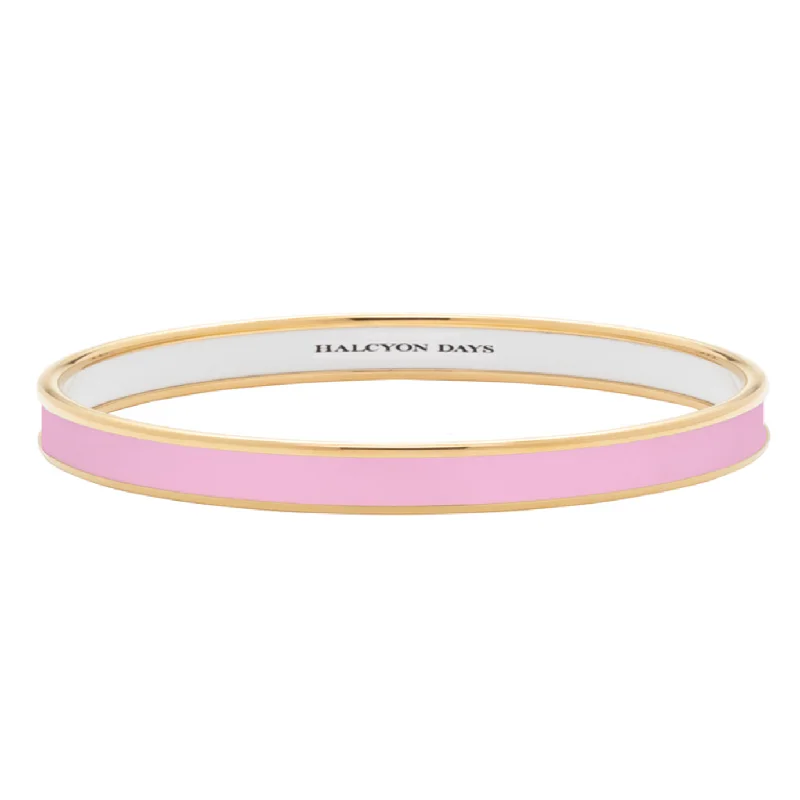 Handmade Bangles for Personal Style-Skinny Pale Pink & Gold Enamel Bangle