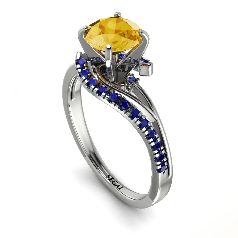 Antique Style Diamond Ring for Women-Twist Shank Citrine Engagement Ring - Maria No. 615