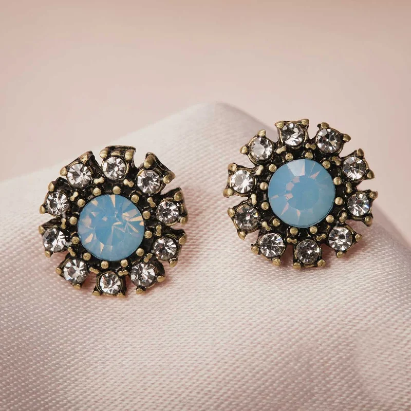 Elegant Pearl Earrings-Crystal Stud Earrings: Blue Opal Stone & Crystal Studs