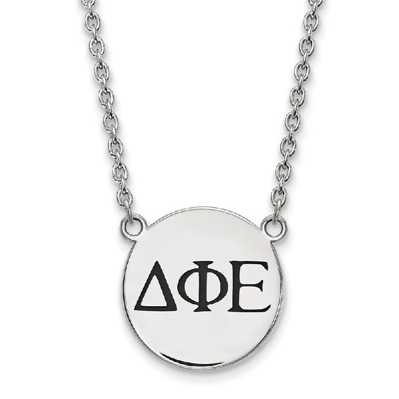 Classic Gemstone Necklace for Weddings-Sterling Silver Delta Phi Epsilon Large Enamel Greek Letters Necklace