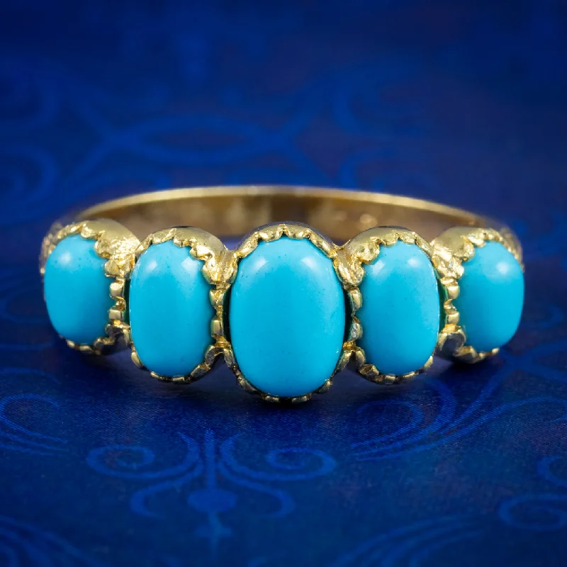 Black Wedding Band for Men-Victorian Style Five Stone Turquoise Ring Silver 18Ct Gold Gilt