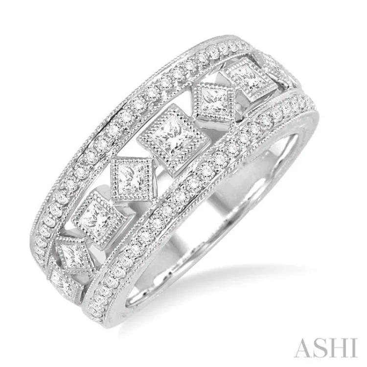 Stylish Wedding Ring Set for Couples-1 Ctw Diamond Fashion Ring in 14K White Gold