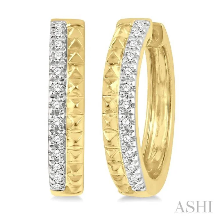 Statement Earrings for Special Occasions-1/10 Ctw Pyramid Round Cut Diamond Huggie Earrings in 10K Yellow Gold