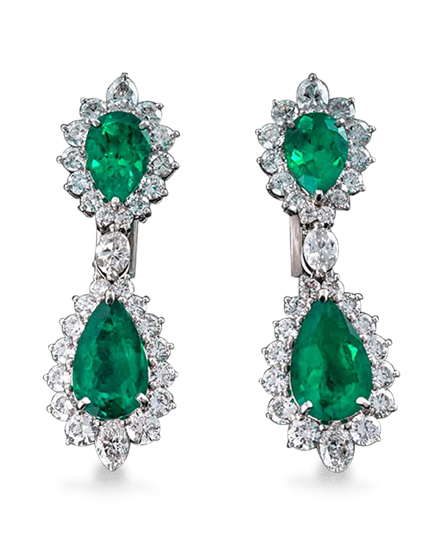 Gemstone Earrings for Luxury Look-Colombian Emerald and Diamond Earrings, 7.45 Carats