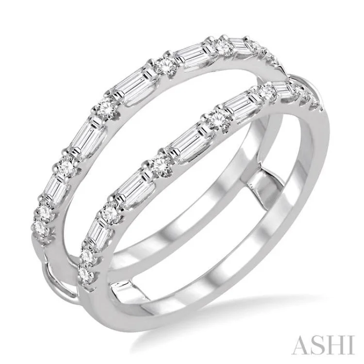 Multi-Stone Ring for Fashion Lovers-1/2 Ctw Baguette and Round Cut Diamond Insert Ring in 14K White Gold