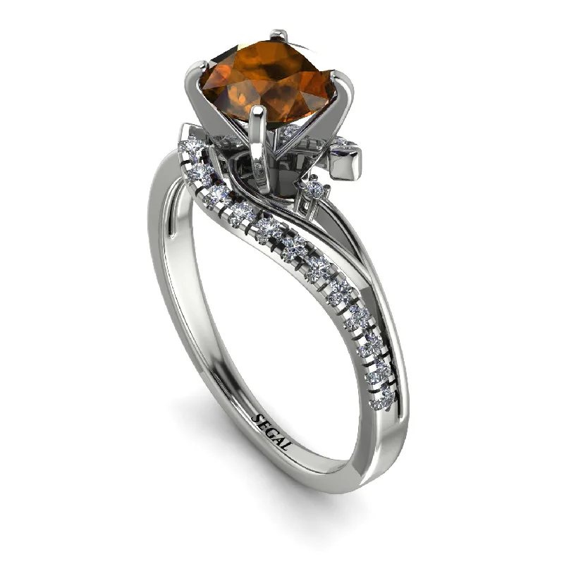 Custom Birthstone Ring for Fashion-Twist Shank Brown Diamond Engagement Ring - Maria No. 1103