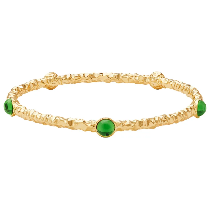 Simple Diamond Bangles for Elegant Look-Cabochon Emerald & Gold Push-On Bangle