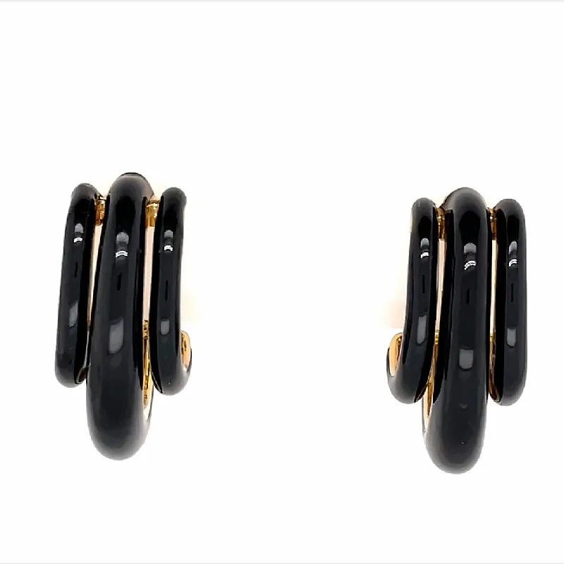 Pearl Earrings for Weddings-David Webb Black Enamel 18 Karat Gold Shrimp Huggie Clip-On Earrings