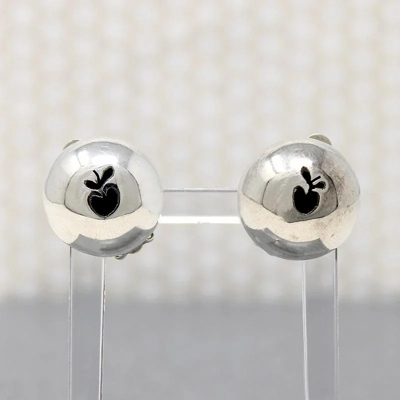 Classic Gemstone Earrings-Cheerful Silver Dome Earrings with Onyx Apples