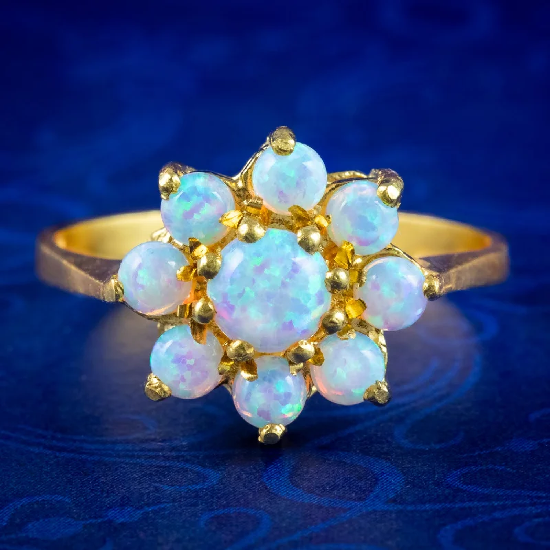 Custom Birthstone Ring for Women-Victorian Style Opal Daisy Cluster Ring