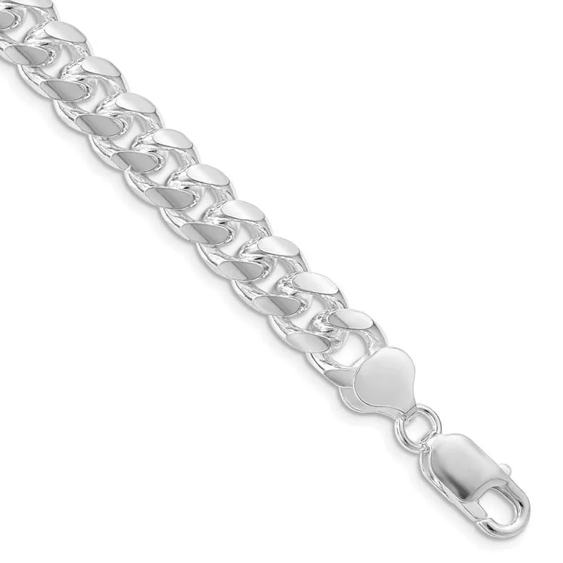 Statement Bracelet for Special Occasions-Sterling Silver Rhodium-plated 8.5mm Domed w/ Side D/C Curb Chain Bracelet